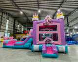 Glitter Unicorn PowerPlay Dual Lane Bounce House with Slide Combo
