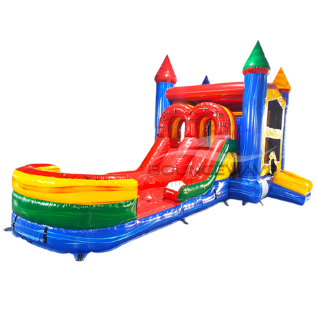 Primary Marble PowerPlay Dual Lane Bounce House with Slide Combo