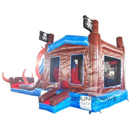 Tentacle Typhoon Dual Lane Bounce House with Slide - Inflated Splash Pad (Wet/Dry)
