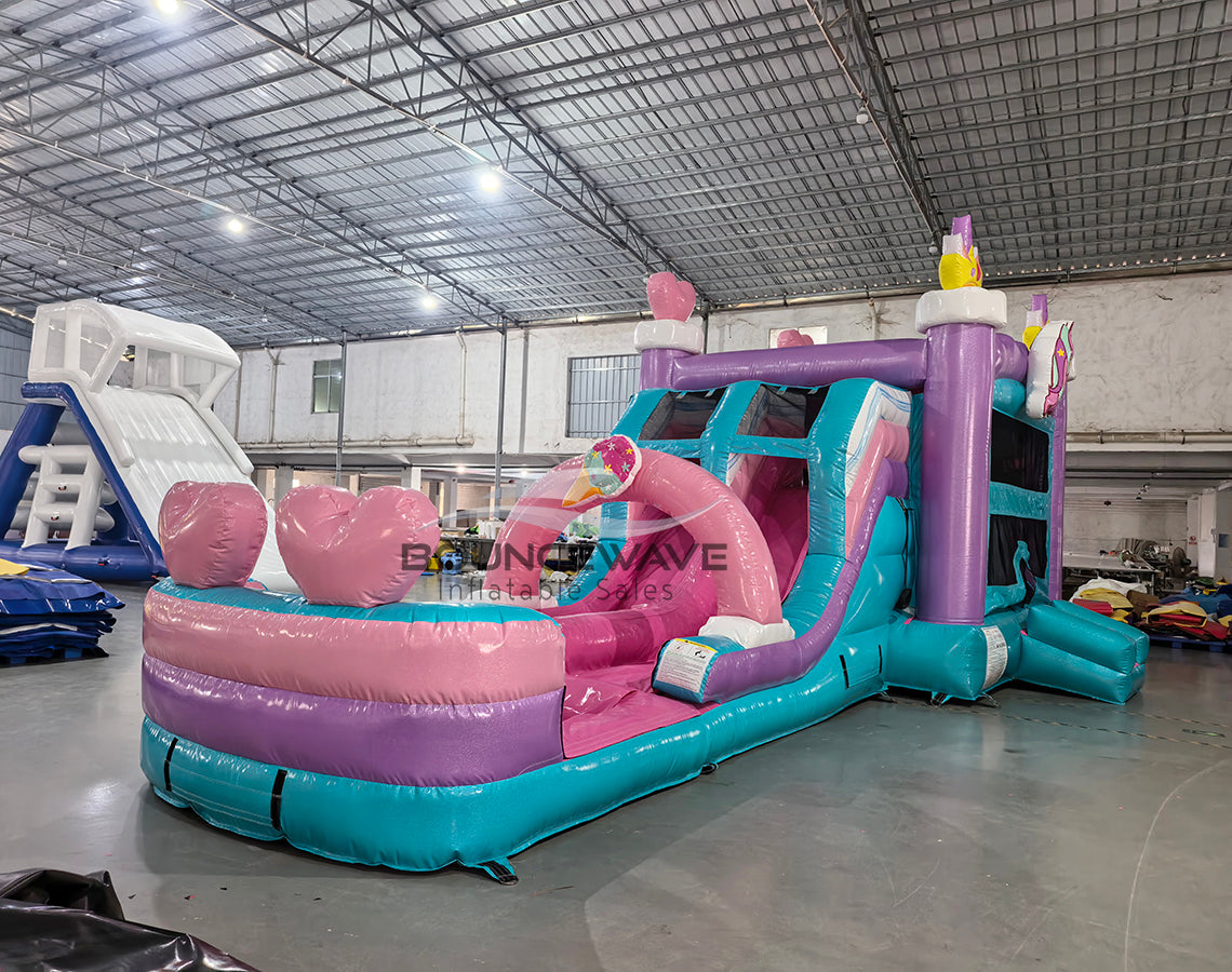 Glitter Unicorn Dual Lane Bounce House with Slide Combo (Wet/Dry)