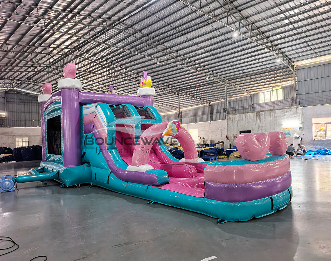 Glitter Unicorn Dual Lane Bounce House with Slide Combo (Wet/Dry)