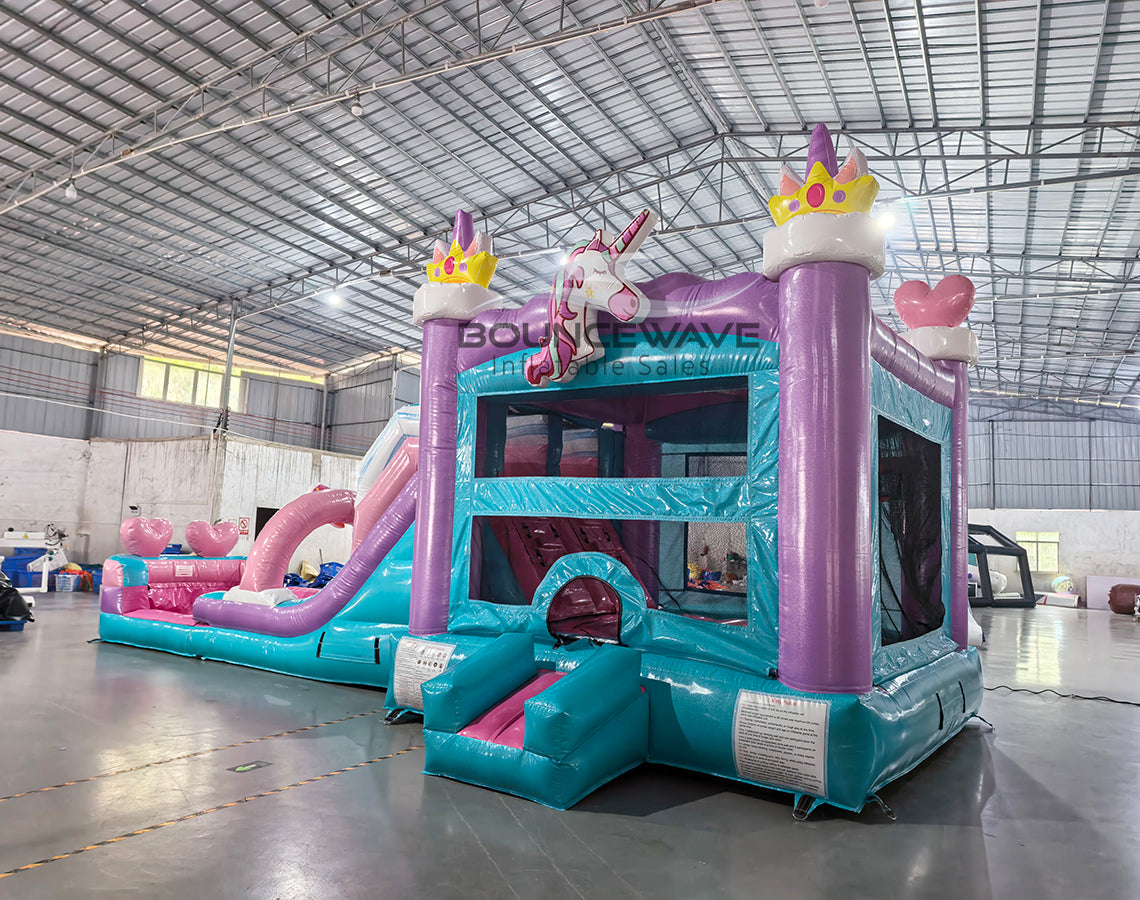 Glitter Unicorn Dual Lane Bounce House with Slide Combo (Wet/Dry)