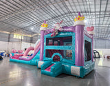 Glitter Unicorn Dual Lane Bounce House with Slide Combo (Wet/Dry)