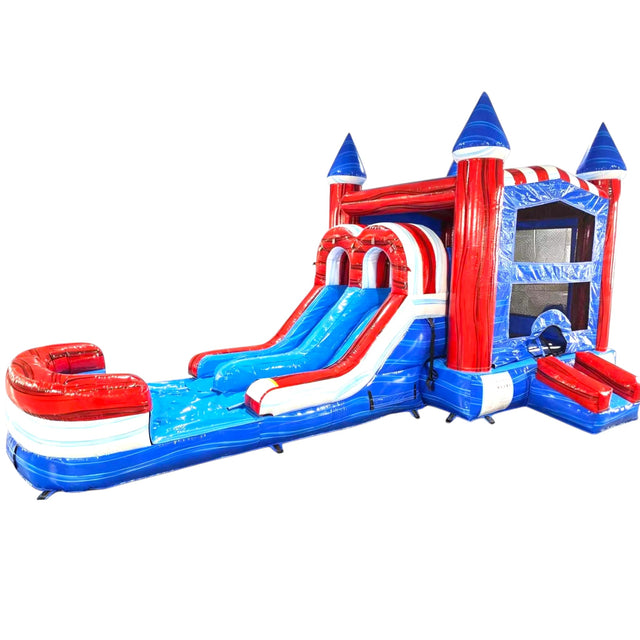 American Thunder PowerPlay Dual Lane Bounce House with Slide Combo - BounceWave Inflatable Sales