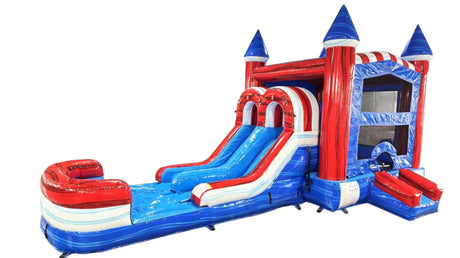 American Thunder PowerPlay Dual Lane Bounce House with Slide Combo - BounceWave Inflatable Sales
