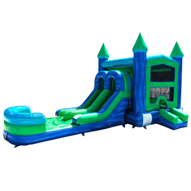 AquaBolt PowerPlay Dual Lane Bounce House with Slide Combo - BounceWave Inflatable Sales