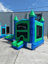 AquaBolt PowerPlay Dual Lane Bounce House with Slide Combo - BounceWave Inflatable Sales