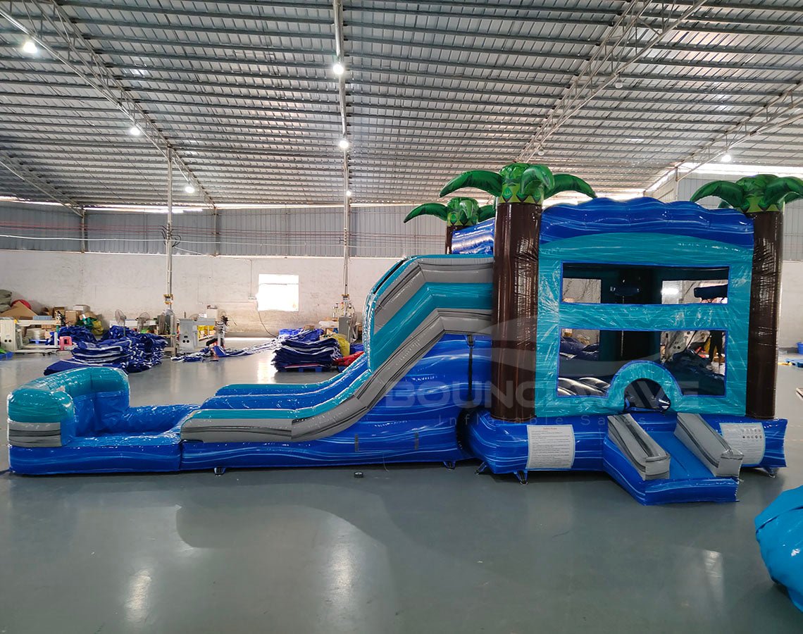 Bahama Blast Dual Lane Bounce House with Slide (Wet/Dry) - BounceWave Inflatable Sales