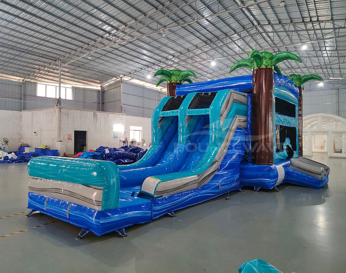 Bahama Blast Dual Lane Bounce House with Slide (Wet/Dry) - BounceWave Inflatable Sales