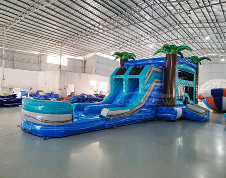 Bahama Blast Dual Lane Bounce House with Slide (Wet/Dry) - BounceWave Inflatable Sales
