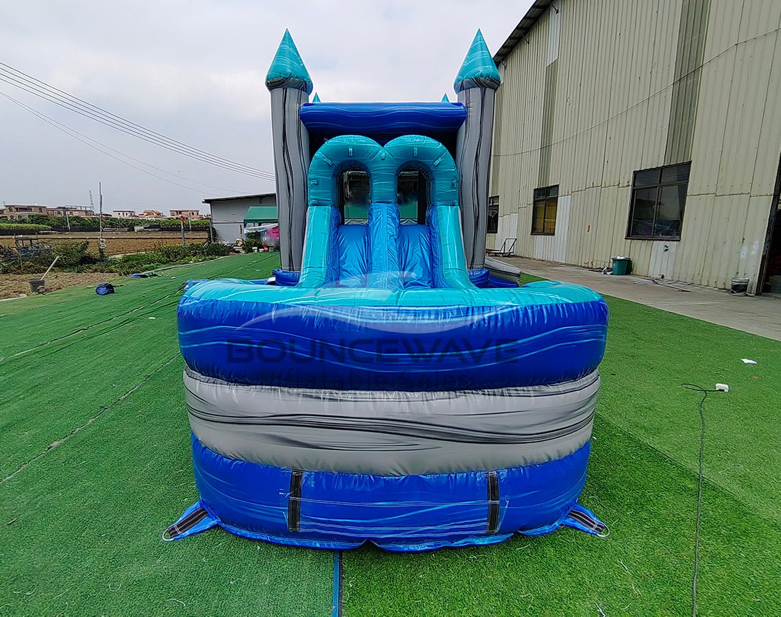 Bahama Blast PowerPlay Dual Lane Bounce House with Slide Combo - BounceWave Inflatable Sales