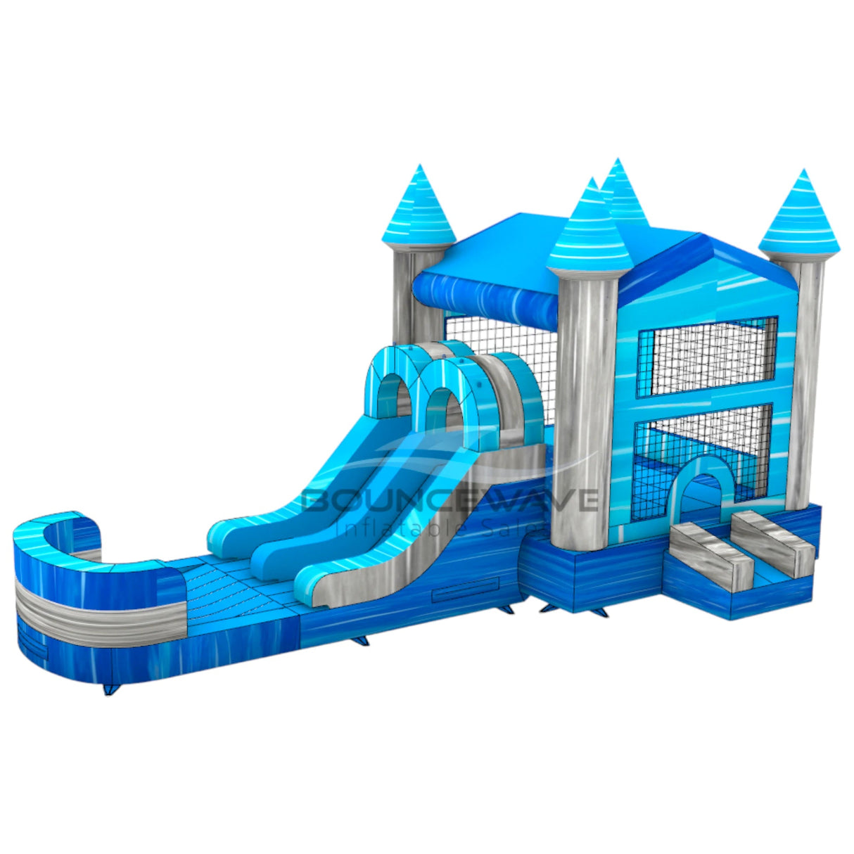 Bahama Blast PowerPlay Dual Lane Bounce House with Slide Combo - BounceWave Inflatable Sales