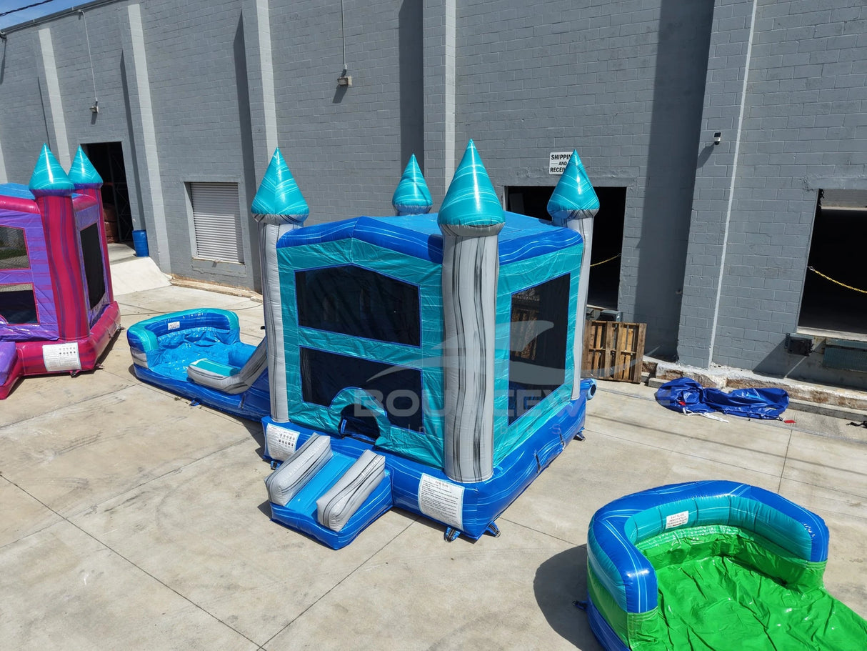 Bahama Blast PowerPlay Dual Lane Bounce House with Slide Combo - BounceWave Inflatable Sales