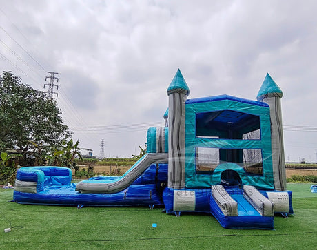 Bahama Blast PowerPlay Dual Lane Bounce House with Slide Combo - BounceWave Inflatable Sales