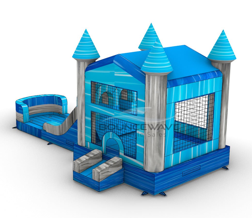 Bahama Blast PowerPlay Dual Lane Bounce House with Slide Combo - BounceWave Inflatable Sales