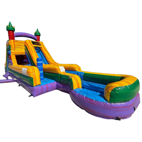Euro Castle Single Dash Splash Inflatable Obstacle Course - Inflated Landing - BounceWave Inflatable Sales
