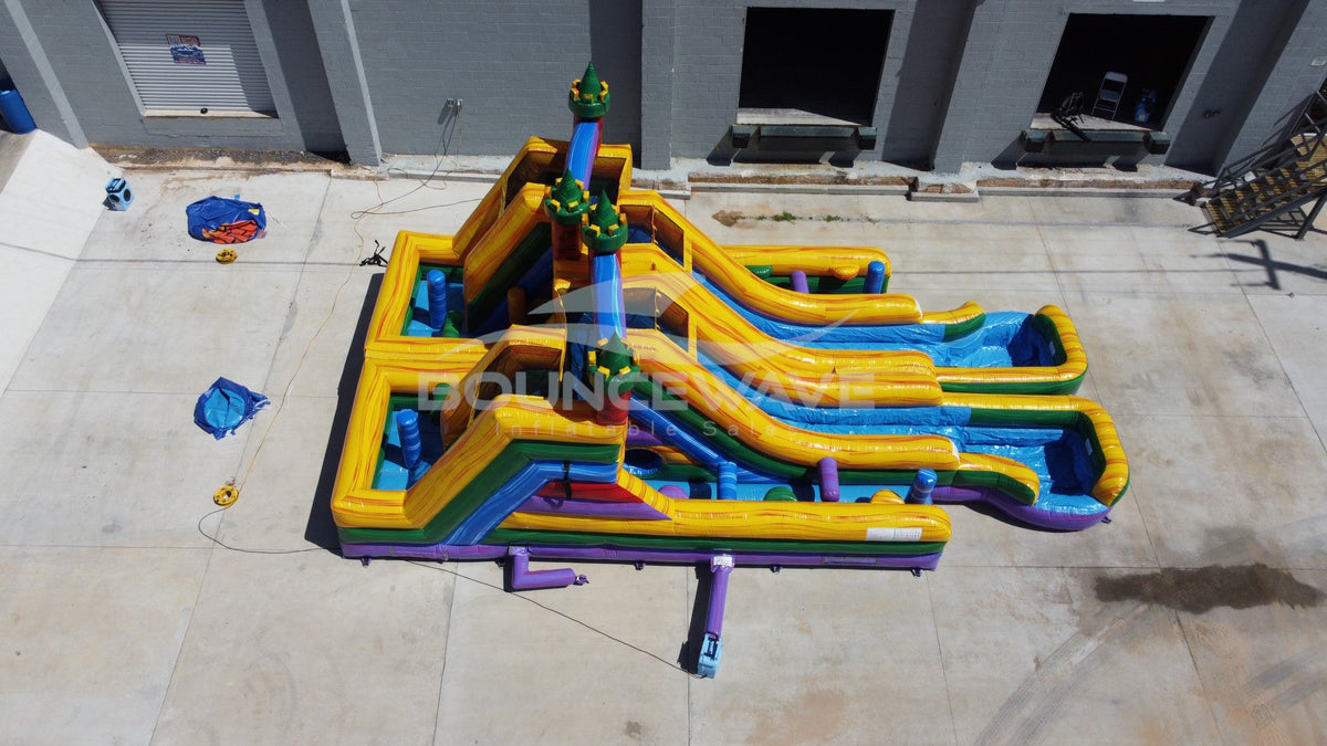 Pouncing Dash Inflatable Euro Marble Double Dash Splash Inflatable Wet-Dry Obstacle Course
