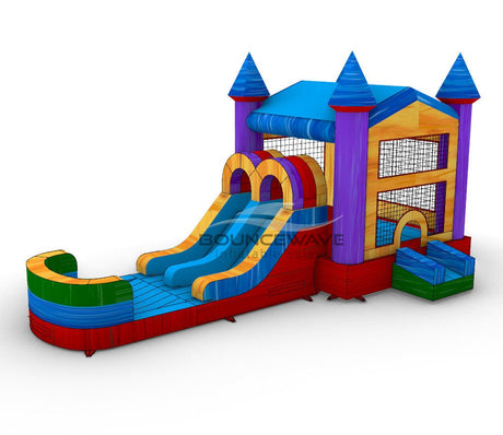 Euro Marble PowerPlay Dual Lane Bounce House with Slide Combo - BounceWave Inflatable Sales