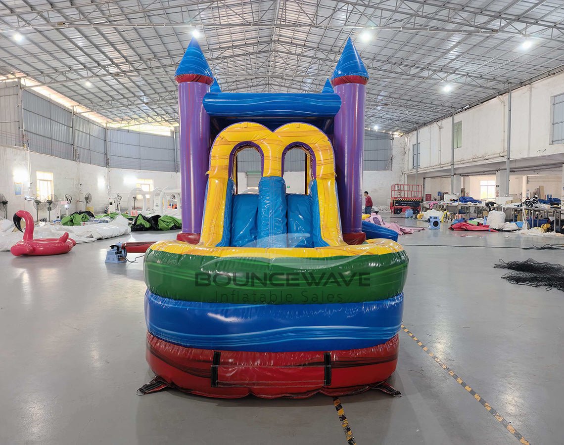 Euro Marble PowerPlay Dual Lane Bounce House with Slide Combo-FlexPool - BounceWave Inflatable Sales