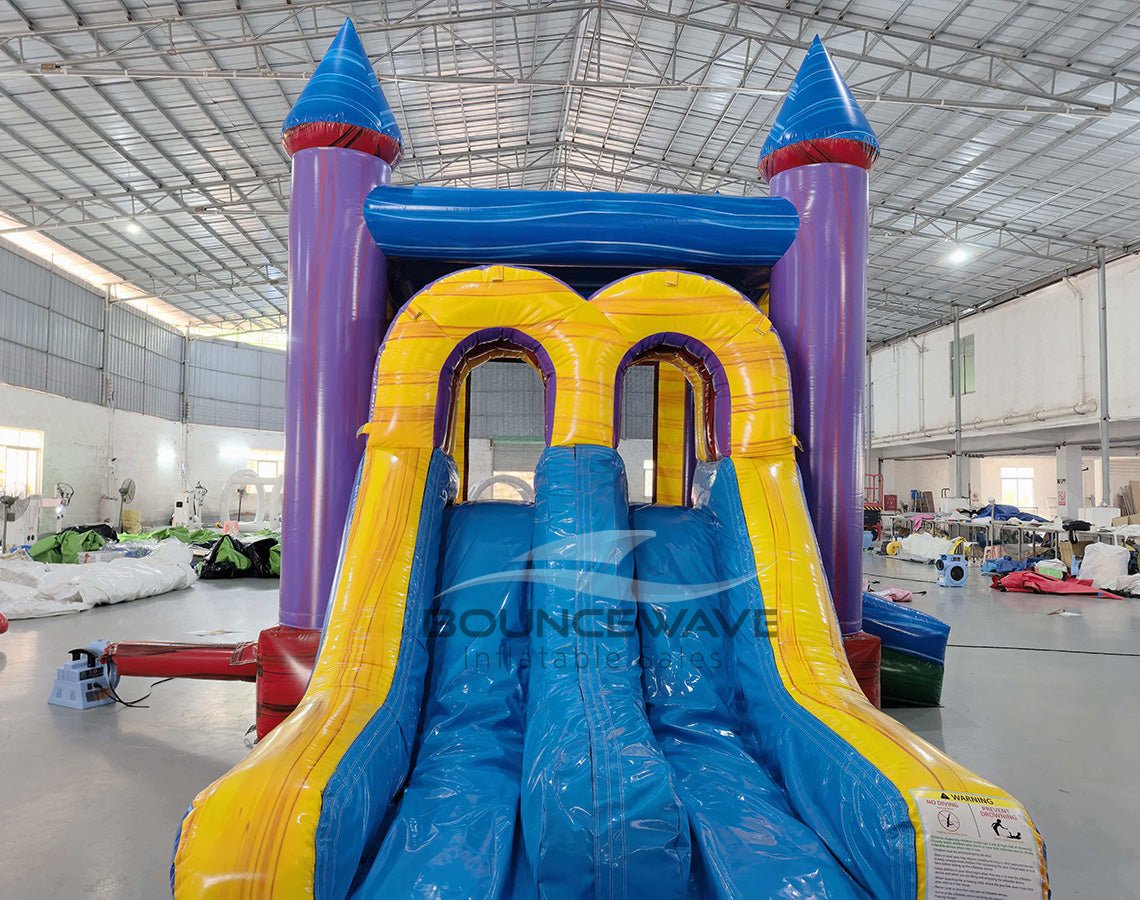 Euro Marble PowerPlay Dual Lane Bounce House with Slide Combo-FlexPool - BounceWave Inflatable Sales