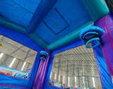 Euro Teal Purple Plunge Dual Lane Commercial Inflatable Combo (Wet/Dry) - BounceWave Inflatable Sales