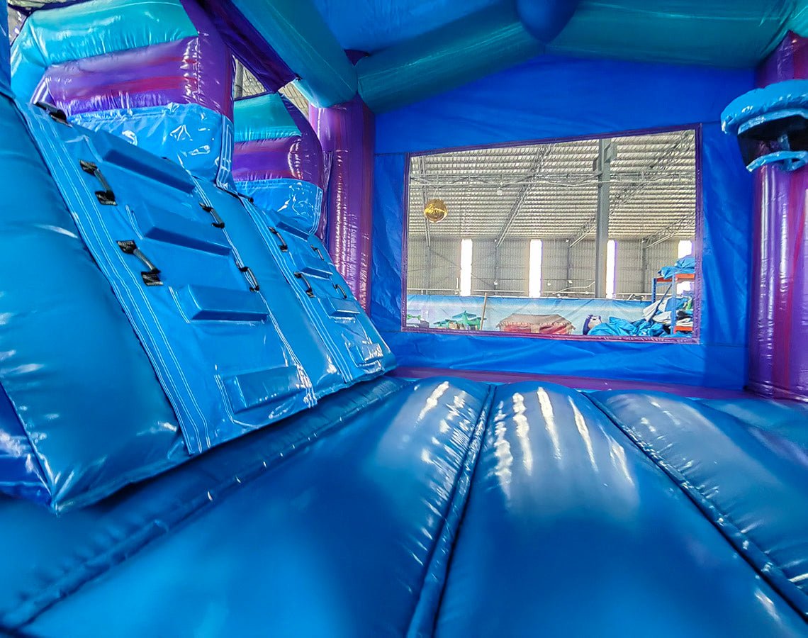Euro Teal Purple Plunge Dual Lane Commercial Inflatable Combo (Wet/Dry) - BounceWave Inflatable Sales