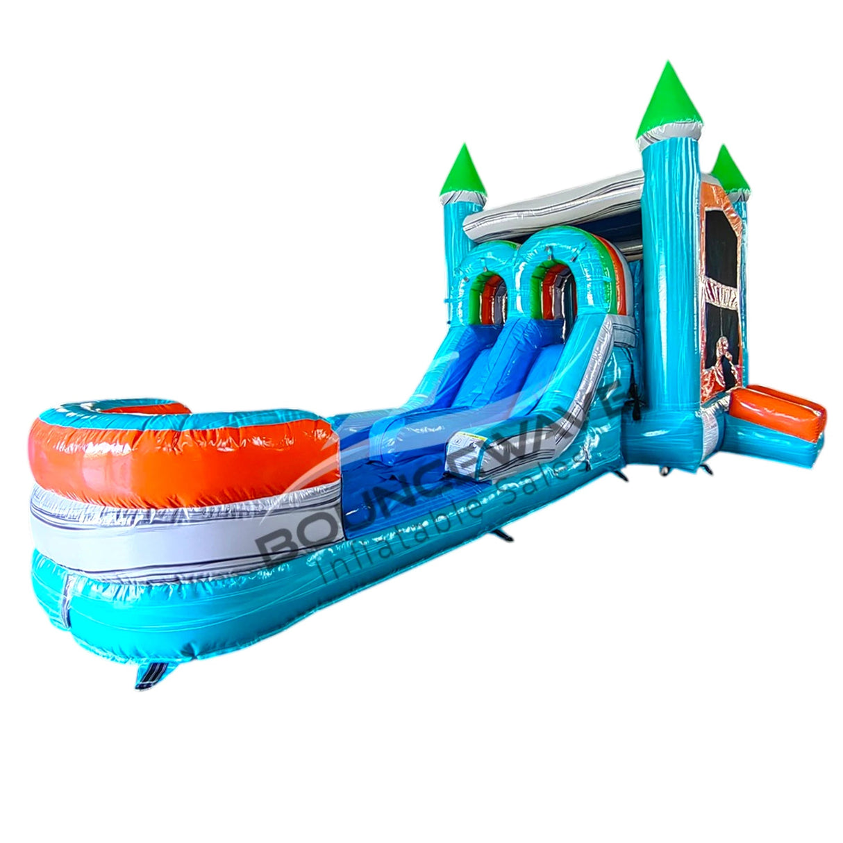 Fiji Falls PowerPlay Dual Lane Bounce House with Slide Combo - BounceWave Inflatable Sales