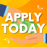 Financing options available banner with 'Apply Today' text, vibrant yellow and pink gradient background, and decorative elements encouraging immediate action
