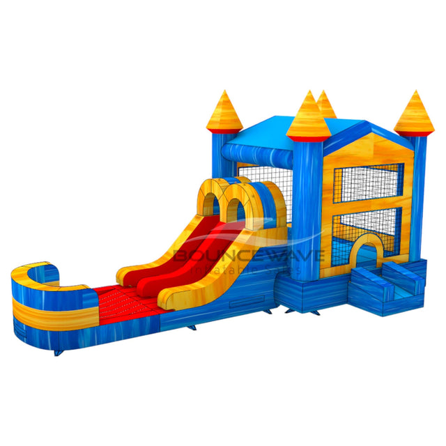 Fire & Ice PowerPlay Dual Lane Bounce House with Slide Combo - BounceWave Inflatable Sales