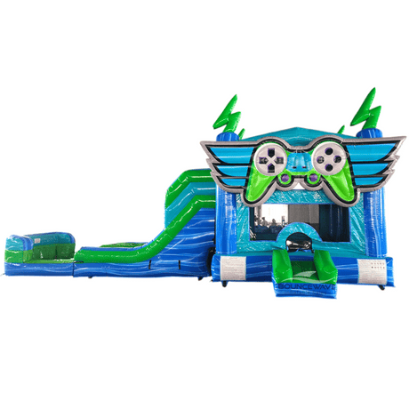 GameFly Dual Lane Bounce House with Slide Combo (Wet/Dry) - BounceWave Inflatable Sales
