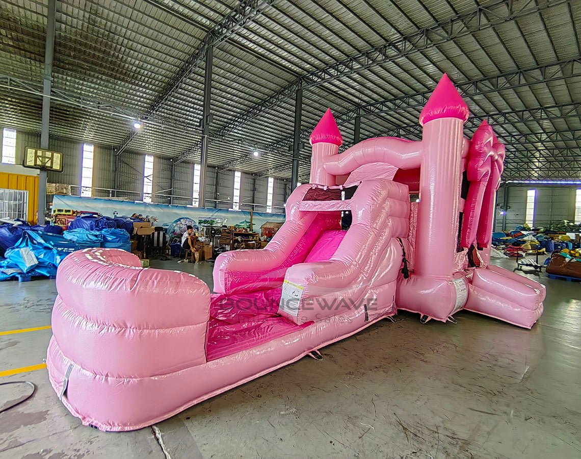 Glitter & Bows Commercial Bounce House with Slide Combo (Wet/Dry) - BounceWave Inflatable Sales