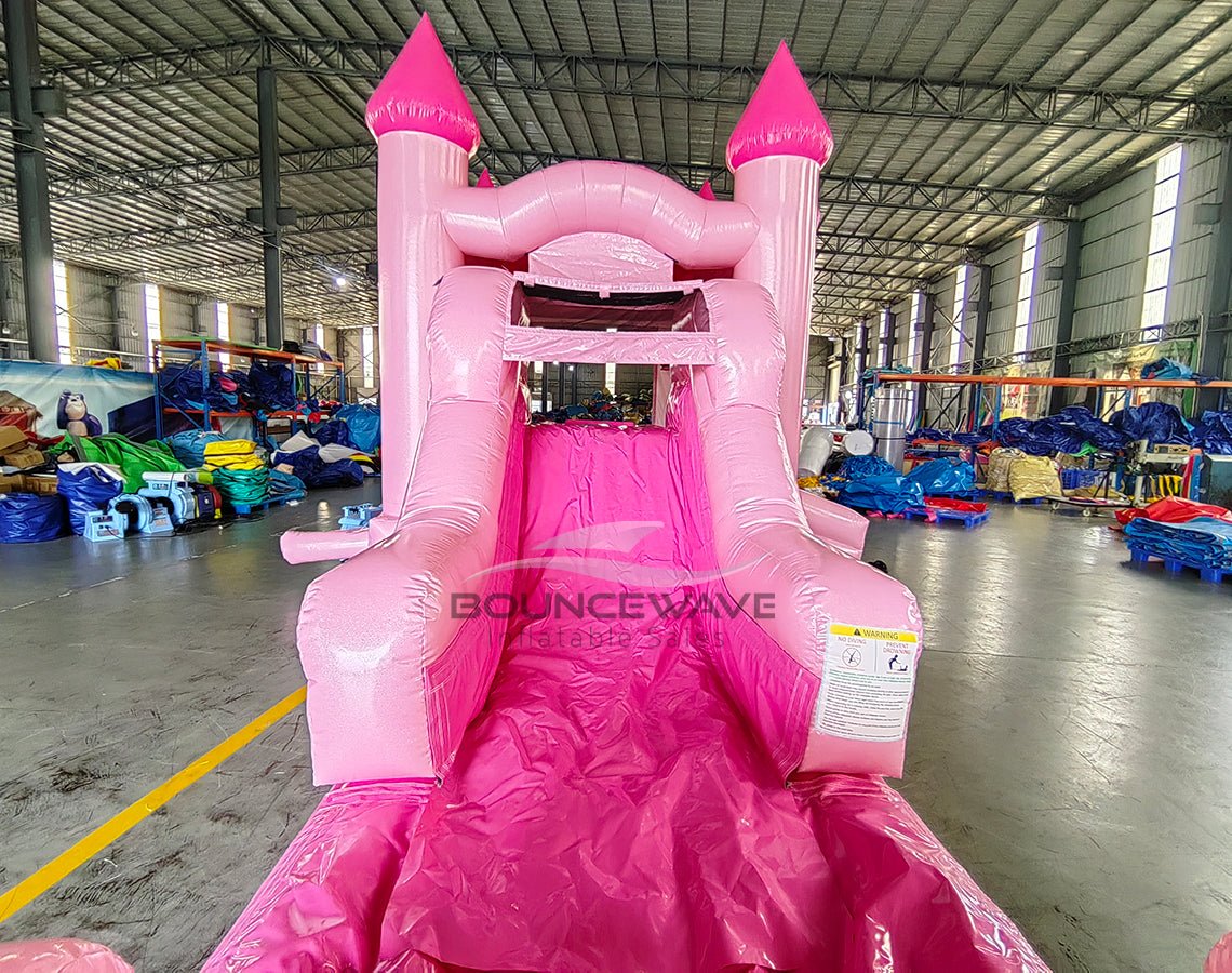 Glitter & Bows Commercial Bounce House with Slide Combo (Wet/Dry) - BounceWave Inflatable Sales