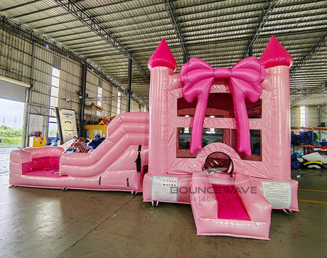Glitter & Bows Commercial Bounce House with Slide Combo (Wet/Dry) - BounceWave Inflatable Sales