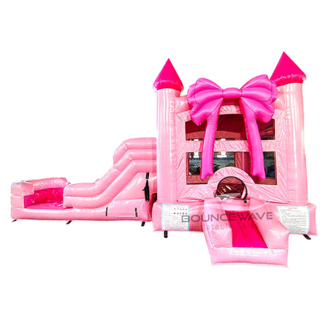 Glitter & Bows Commercial Bounce House with Slide Combo (Wet/Dry) - BounceWave Inflatable Sales