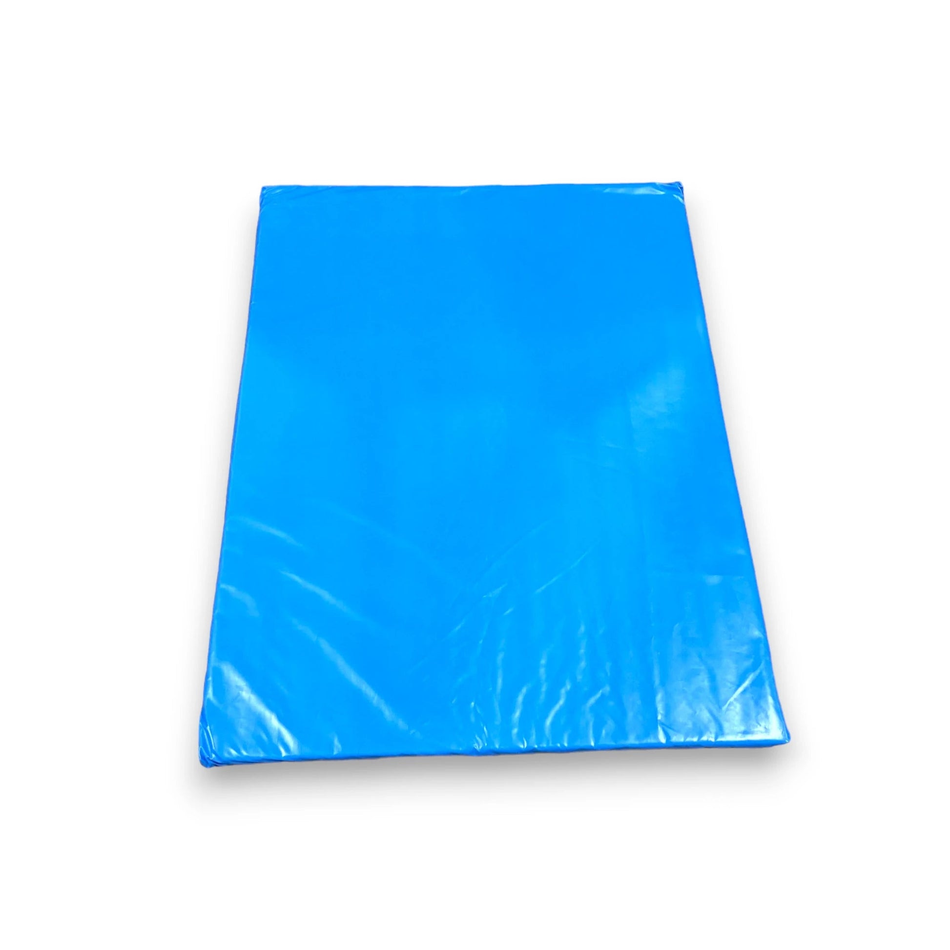 Impact Safety Mat for Inflatables featuring bright blue vinyl cover with reinforced edges on white background

