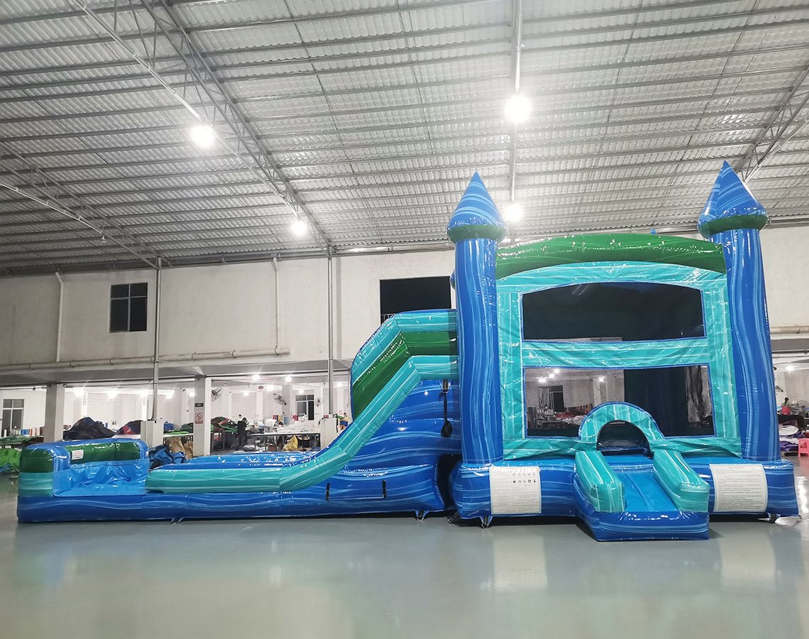 Drop Zone Inflatable Island Drop Splash & Save Dual Lane Bounce House with Slide (Wet/Dry)
