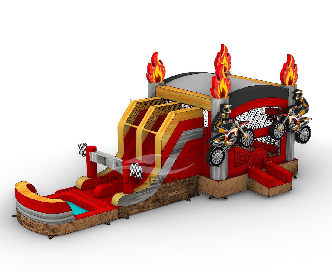 Motocross Dual Lane Bounce House with Slide (Wet/Dry)