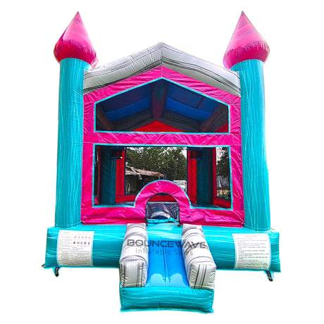 Pink & Teal Marble Palace Commercial Bounce House - BounceWave Inflatable Sales