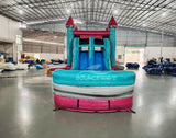 Pink Teal Palace Splash & Save Bounce House with Dual Lane Slide (Wet/Dry) - BounceWave Inflatable Sales
