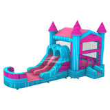 Pink & Teal PowerPlay Dual Lane Bounce House with Slide Combo - BounceWave Inflatable Sales