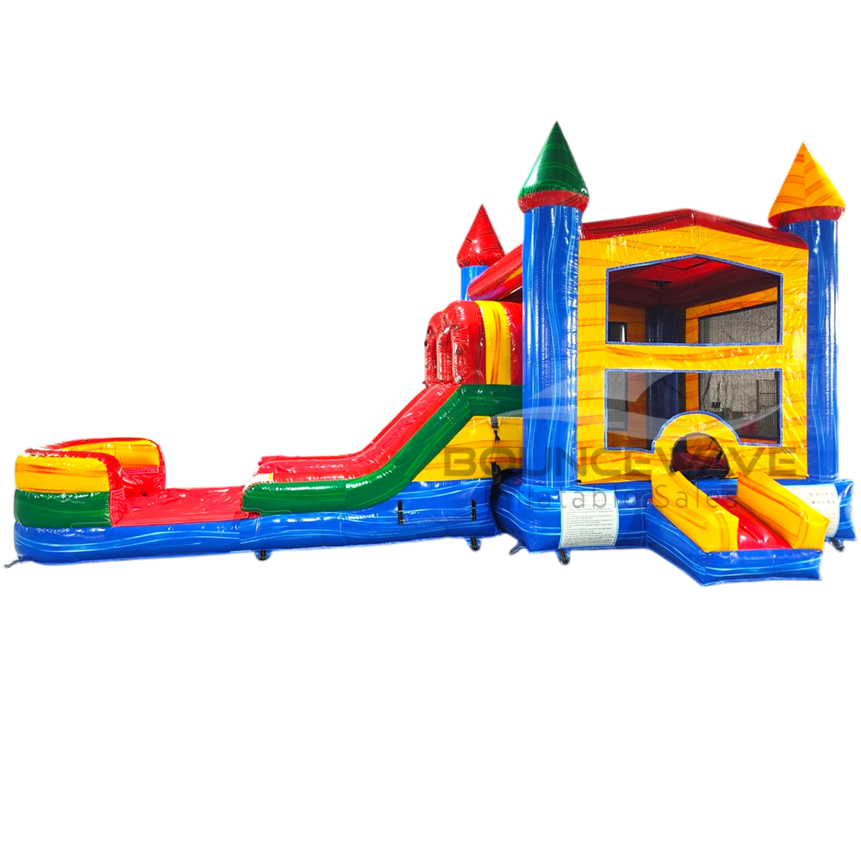 Primary Marble PowerPlay Dual Lane Bounce House with Slide Combo - BounceWave Inflatable Sales