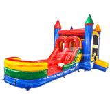 Primary Marble PowerPlay Dual Lane Bounce House with Slide Combo - BounceWave Inflatable Sales