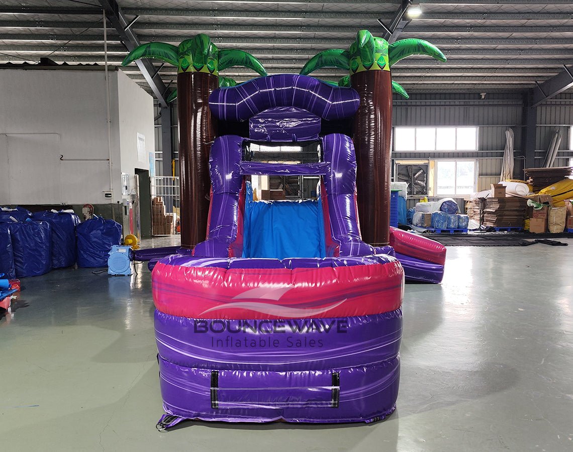Purple Palace Palms Commercial Bounce House Combo with Slide (Wet/Dry) - BounceWave Inflatable Sales