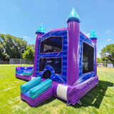Purple Plunge PowerPlay Dual Lane Bounce House with Slide Combo - BounceWave Inflatable Sales