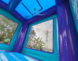 Purple Plunge PowerPlay Dual Lane Bounce House with Slide Combo - BounceWave Inflatable Sales