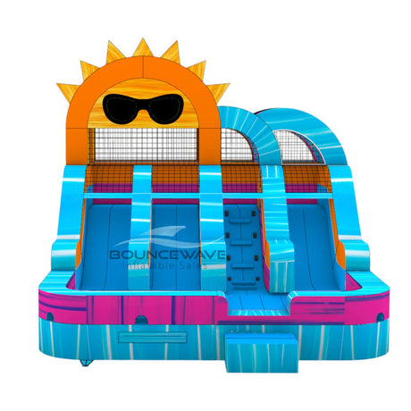 Sun Splash Teal Toddler Splash Park & Water Slide - Inflated Splash Pad - BounceWave Inflatable Sales