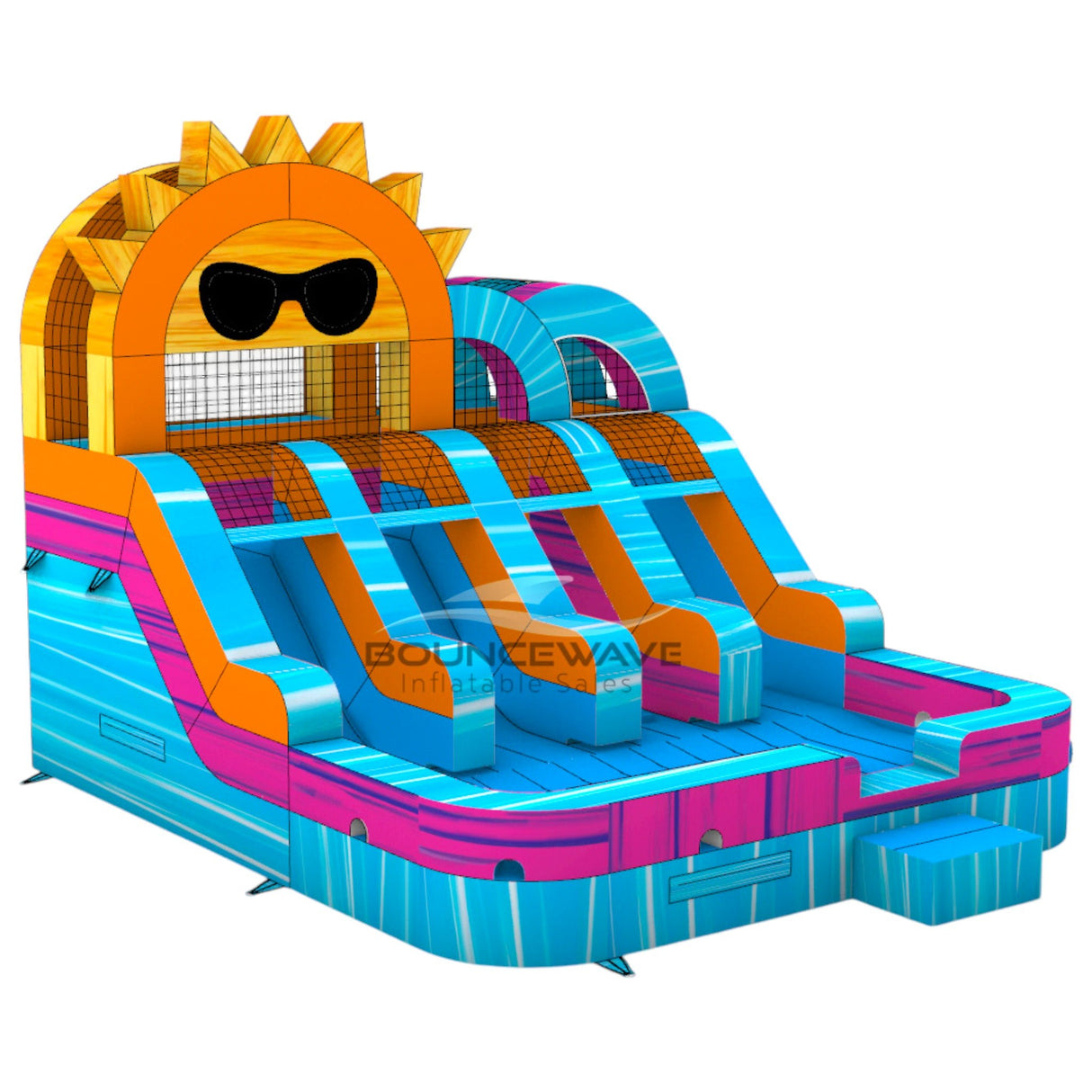 Sun Splash Teal Toddler Splash Park & Water Slide - Inflated Splash Pad - BounceWave Inflatable Sales