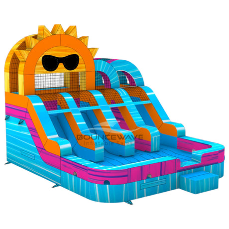 Sun Splash Teal Toddler Splash Park & Water Slide - Inflated Splash Pad - BounceWave Inflatable Sales