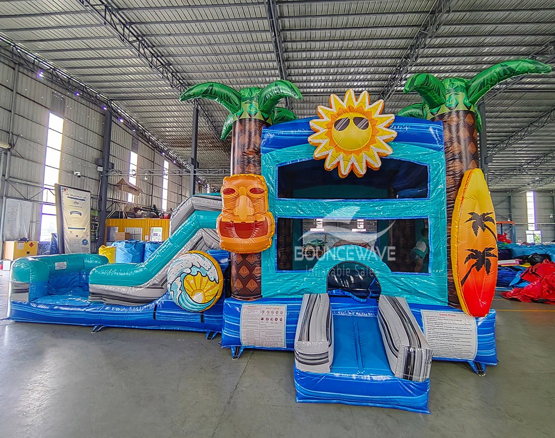 Teal Swappable Commercial Inflatable Combo (Wet/Dry) - BounceWave Inflatable Sales