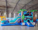 Teal Swappable Commercial Inflatable Combo (Wet/Dry) - BounceWave Inflatable Sales